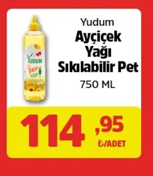 Yudum Ayçiçek Yağı Sıkılabilir Pet 750 Ml