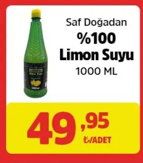 Saf Doğadan %100 Limon Suyu 1000 Ml