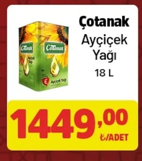 Çotanak Ayçiçek Yağı 18 L