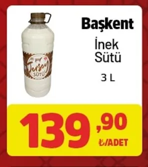 Başkent İnek Sütü 3 L