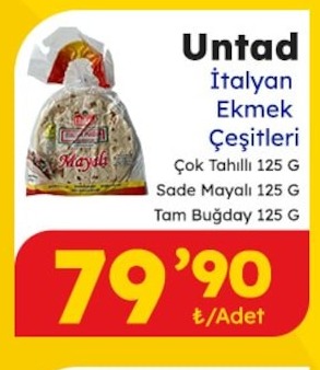 Untad İtalyan Ekmek Çeşitleri Çok Tahıllı 125 G Sade Mayalı 125 G Tam Buğday 125 G