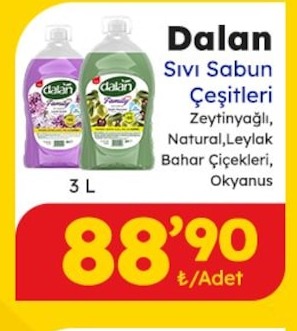 Dalan Sıvı Sabun Çeşitleri Zeytinyağlı, Natural, Leylak, Bahar Çiçekleri, Okyanus 3 L