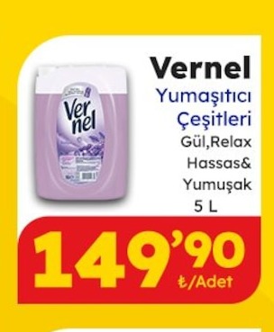 Vernel Yumuşatıcı Çeşitleri Gül, Relax, Hassas & Yumuşak 5 L