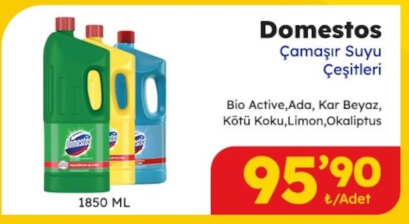 Domestos Çamaşır Suyu Çeşitleri Bio Active, Ada, Kar Beyaz, Kötü Koku, Limon, Okaliptus 1850 Ml
