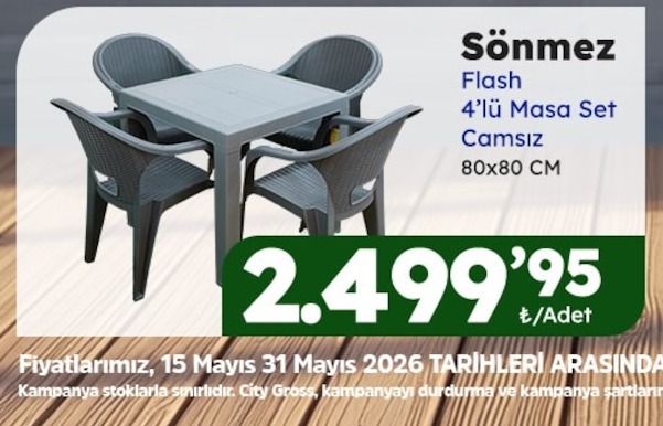 Sönmez Flash 4'Lü Masa Set Camsız 80X80 Cm