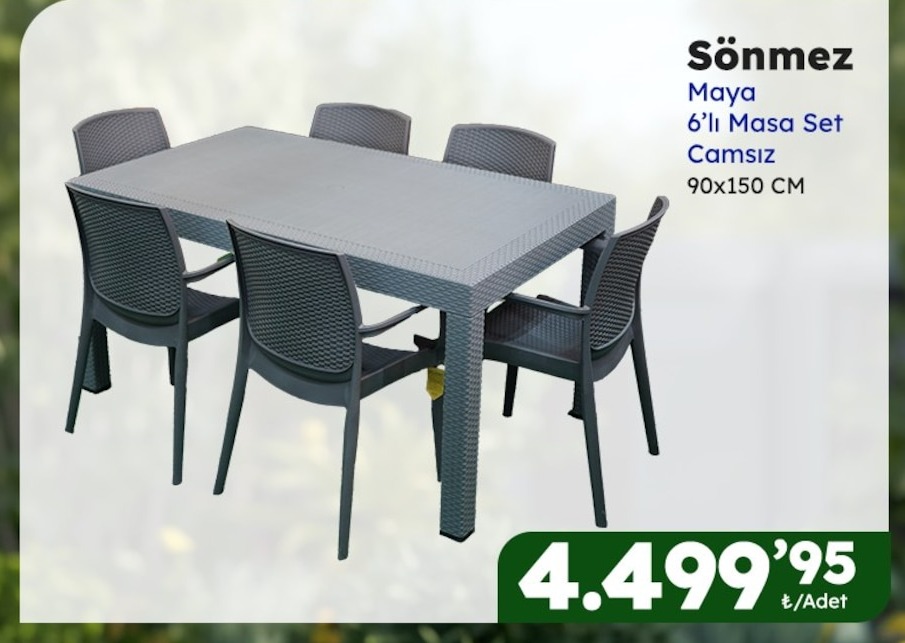 Sönmez Maya 6'Lı Masa Set Camsız 90X150 Cm