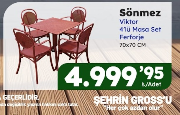 Sönmez Viktor 4'Lü Masa Set Ferforje 70X70 Cm