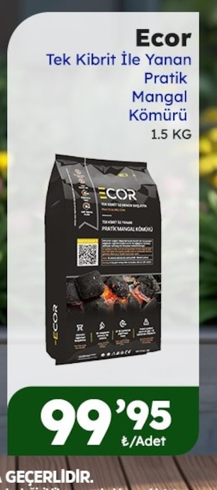 Ecor Tek Kibrit Ile Yanan Pratik Mangal Kömürü 1.5 Kg
