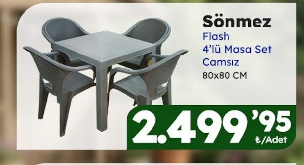 Sönmez Flash 4'Lü Masa Seti Camsız 80X80 Cm