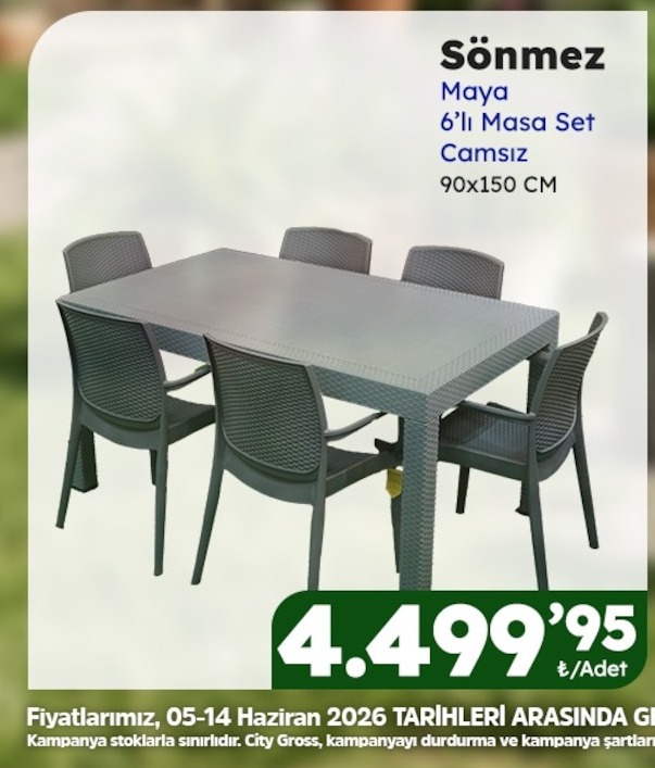 Sönmez Maya 6'Lı Masa Set Camsız 90X150 Cm