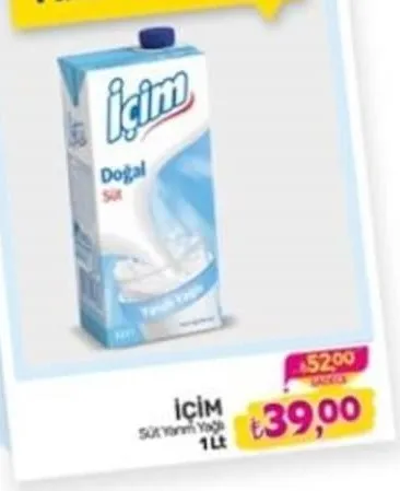 İçim Süt Yarım Yağlı 1 Lt