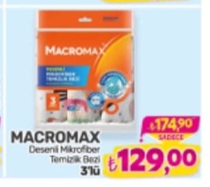 Macromax Desenli Mikrofiber Temizlik Bezi 3'Lü