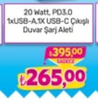 20 Watt. Pd3.0 1Xusb-A.1X Usb-C Çıkışlı Duvar Şarj Aleti