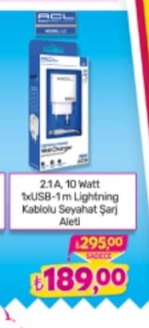 2.1A, 10 Watt 1Xusb-1M Lightning Kablolu Seyahat Şarj Aleti