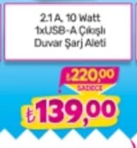 2.  1 A, 10 Watt 1Xusb-A Çıkışlı Duvar Şarj Aleti