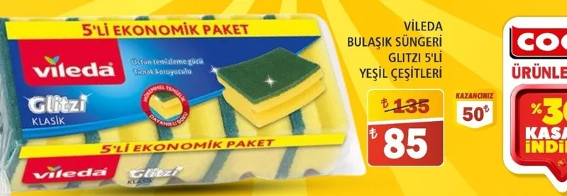 Vileda Bulaşık Süngeri Glitzi 5'Li Yeşil Çeşitleri