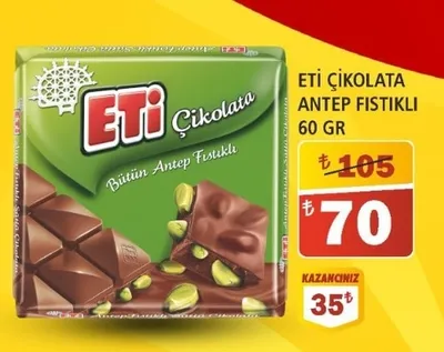 Eti̇ Çi̇Kolata Antep Fistikli 60 Gr