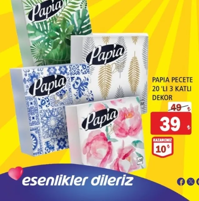 Papia Peçete 20'Li 3 Katlı Dekor