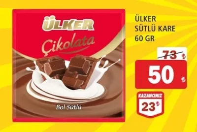 Ülker Sütlü Kare Çikolata 60 Gr