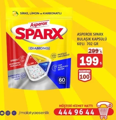 Asperox Sparx Bulaşik Kapsülü 60'Li 702 Gr