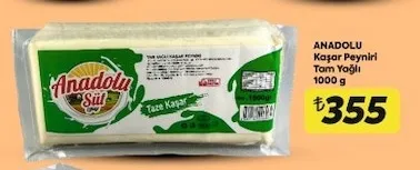 Anadolu Kaşar Peyniri Tam Yağlı 1000 G