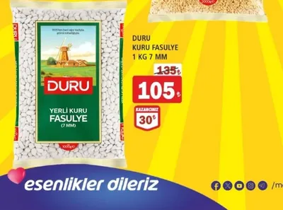 Duru Kuru Fasulye 1 Kg 7 Mm