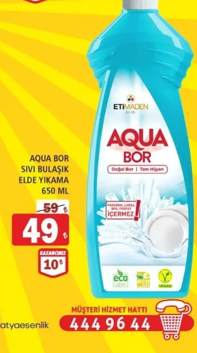 Aqua Bor Sıvı Bulaşık Elde Yıkama 650 Ml