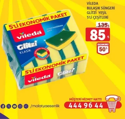 Vileda Bulaşık Süngeri Glitzi Yeşil 5'Li Çeşitleri