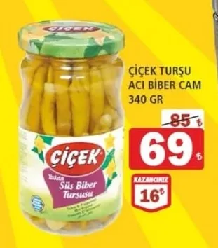 Çiçek Turşu Acı Biber Cam 340 Gr