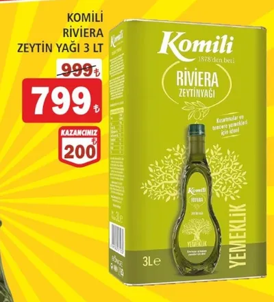 Komili Riviera Zeytin Yağı 3 Lt