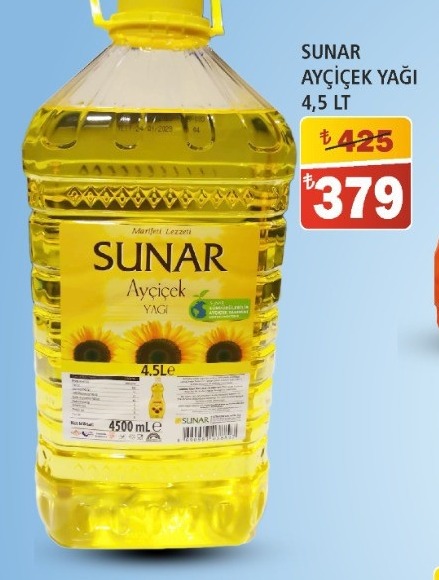 Sunar Ayçiçek Yağı 4,5 Lt