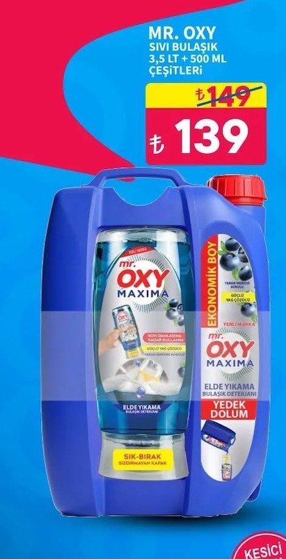 Mr. Oxy Sıvı Bulaşık 3,5 Lt + 500 Ml Çeşitleri
