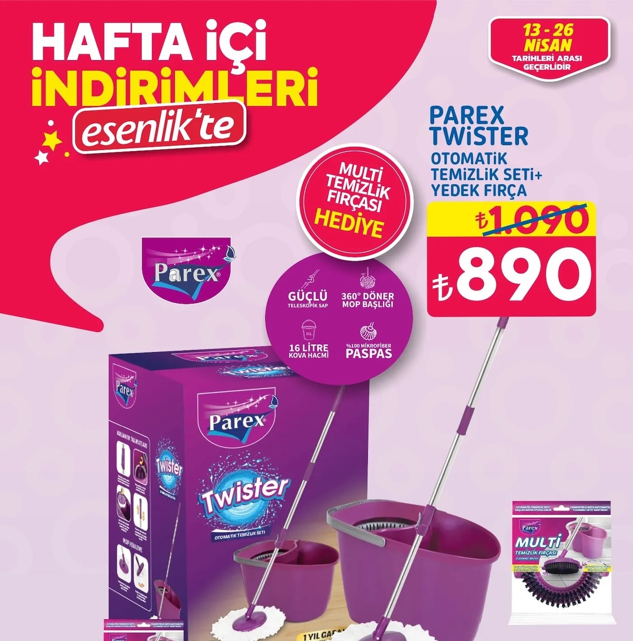 Parex Twister Otomatik Temizlik Seti+ Yedek Fırça