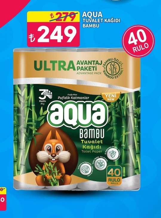 Aqua Tuvalet Kağıdı Bambu 40 Rulo