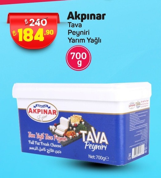 Akpınar Tava Peyniri Yarım Yağlı 700G