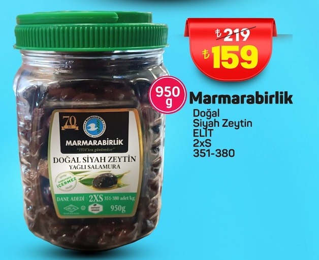 Marmarabirlik Doğal Siyah Zeytin Eli̇t 2X S 950G