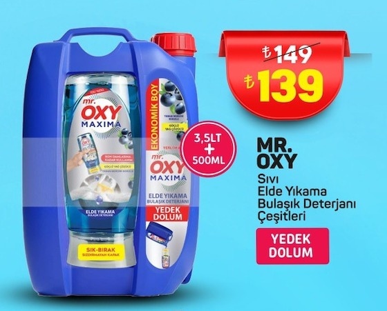 Mr. Oxy Sivi Yikama Bulaşik Deterjani Çeşitleri 3,5 Lt + 500 Ml