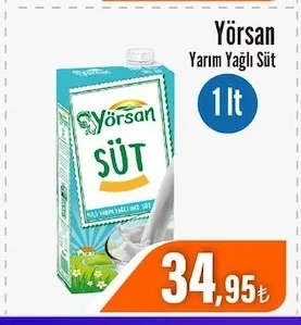 Yörsan Yarım Yağlı Süt 1 Lt