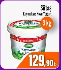 Sütaş Kaymaksız Kova Yoğurt 3 Kg