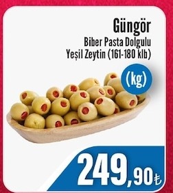 Güngör Biber Pasta Dolgulu Yeşil Zeytin (161-180 Klb)