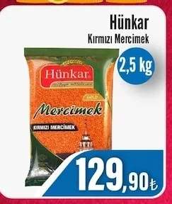 Hünkar Kırmızı Mercimek 2,5 Kg