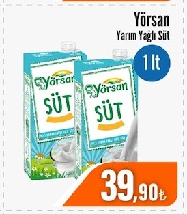 Yörsan Yarım Yağlı Süt 1 Lt