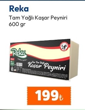 Reka Tam Yağlı Kaşar Peyniri 600 Gr