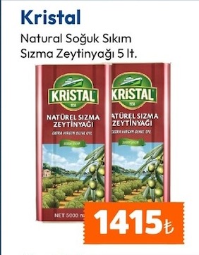 Kristal Natural Soğuk Sıkım Sızma Zeytinyağı 5 Lt