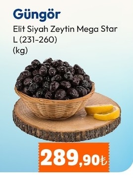 Güngör Elit Siyah Zeytin Mega Star L (231-260) (Kg)
