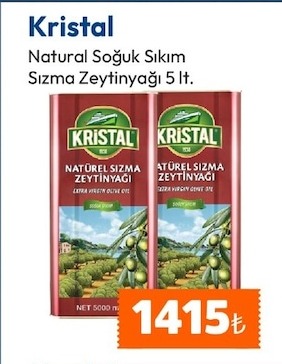 Kristal Natural Soğuk Sıkım Sızma Zeytinyağı 5 Lt
