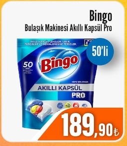 Bingo Bulaşık Makinesi Akıllı Kapsül Pro 50'Li