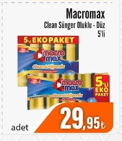 Macromax Clean Sünger Oluklu - Düz 5'Li