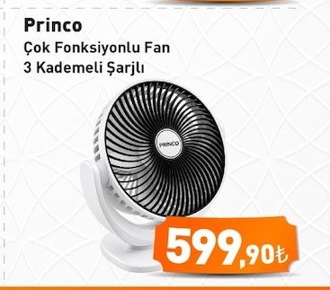Princo Çok Fonksiyonlu Fan 3 Kademeli Şarjlı
