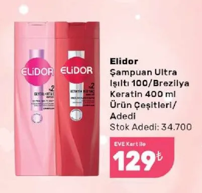 Elidor Şampuan Ultra Işıltı 100/Brezilya Keratin 400 Ml